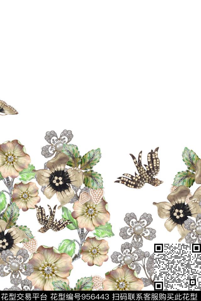 花甲2.jpg - 956443 - 鸟 花卉 珠宝宝石 - 数码印花花型 － 女装花型设计 － 瓦栏