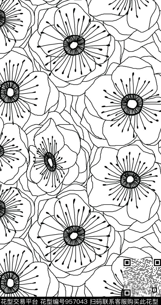 绽放 四方.jpg - 957043 - 水彩花卉 数码花型 手绘花卉 - 数码印花花型 － 女装花型设计 － 瓦栏