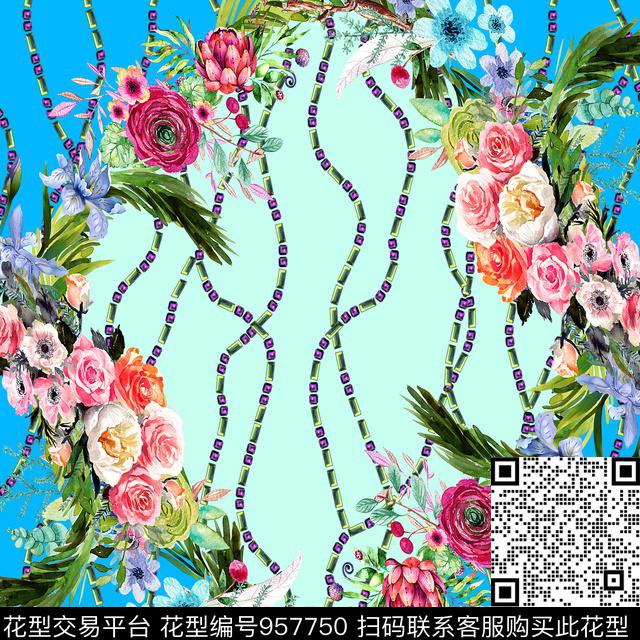 Y-17FJ46-1.jpg - 957750 - 90方巾 宝石链条 手绘花卉 - 数码印花花型 － 方巾花型设计 － 瓦栏