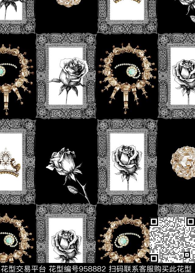 Y17M242-1.jpg - 958882 - 女装 珠宝宝石 黑白简约 - 数码印花花型 － 女装花型设计 － 瓦栏