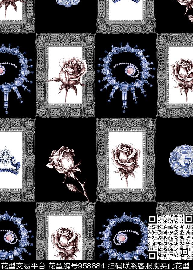 Y17M242-2.jpg - 958884 - 女装 珠宝宝石 黑白简约 - 数码印花花型 － 女装花型设计 － 瓦栏