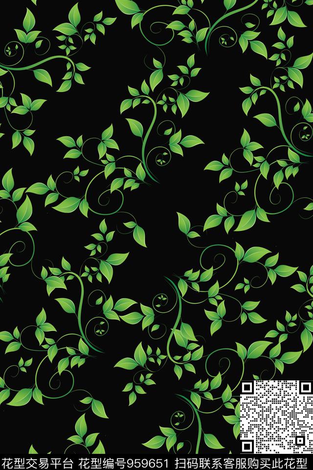 wd-10-28.jpg - 959651 - 植物 手绘花卉 藤蔓 - 数码印花花型 － 女装花型设计 － 瓦栏