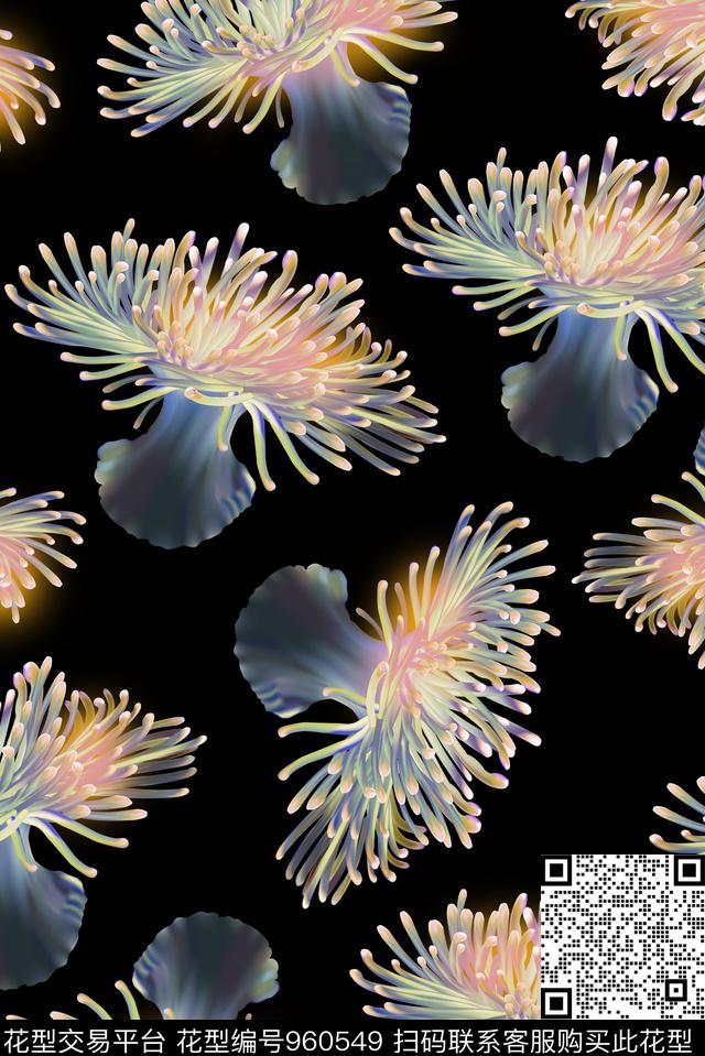 海葵植物.jpg - 960549 - 海葵 海洋植物 海藻 - 数码印花花型 － 女装花型设计 － 瓦栏