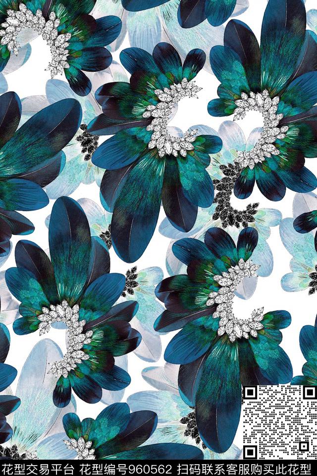 羽毛珠宝.jpg - 960562 - 民族风 羽毛 珠宝宝石 - 数码印花花型 － 女装花型设计 － 瓦栏