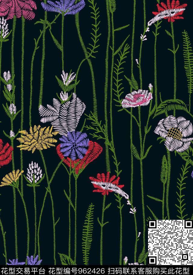 MY1702017.jpg - 962426 - 花卉 简约 手绘花卉 - 传统印花花型 － 女装花型设计 － 瓦栏