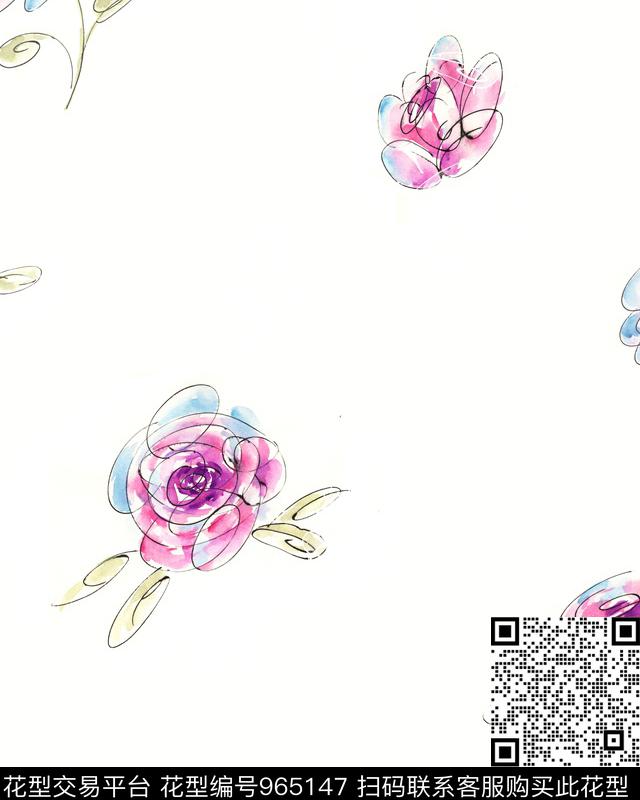 1700-4.jpg - 965147 - 手绘玫瑰 水彩花卉 抽象花卉 - 数码印花花型 － 男装花型设计 － 瓦栏