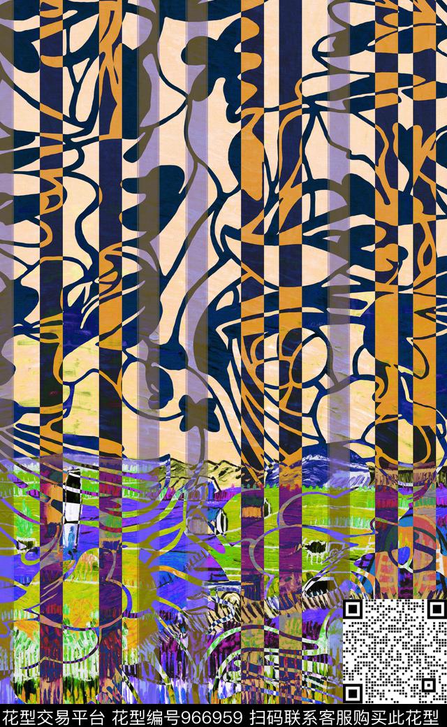 花卉复古云纹.jpg - 966959 - 条纹 天空 风景景观 - 数码印花花型 － 女装花型设计 － 瓦栏