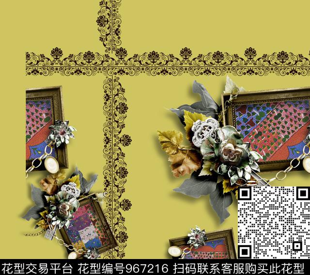 网布蕾丝配饰花卉数码印花花型下载（图片编号: 967216） - 瓦栏（Walan）