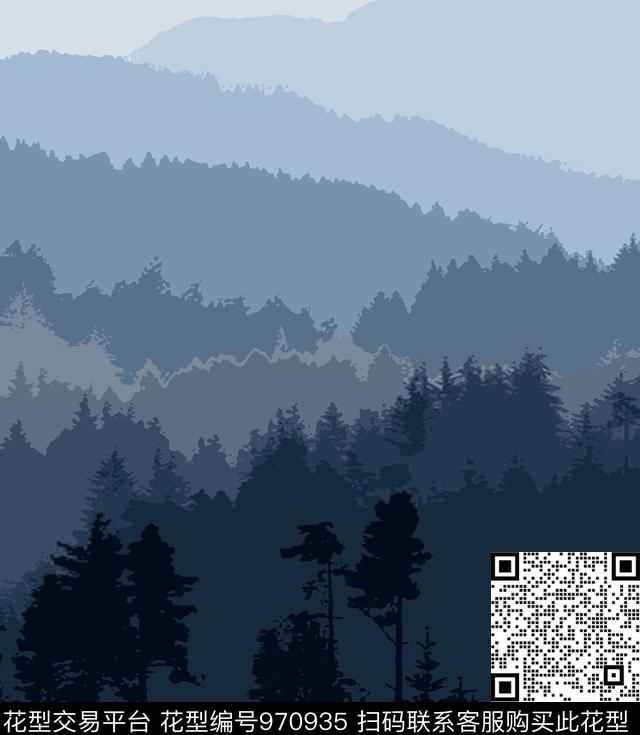 17wl11005.jpg - 970935 - 北欧 风景景观 树林 - 数码印花花型 － 床品花型设计 － 瓦栏