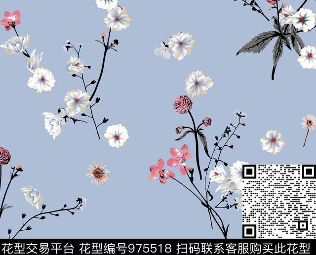 水彩花卉干花花卉数码印花花型下载（图片编号: 975518） - 瓦栏（Walan）