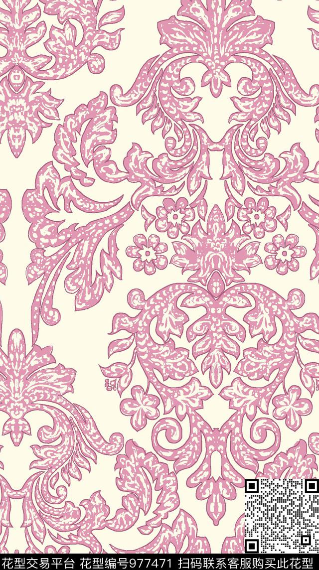 SCROLL-v1.jpg - 977471 - 素雅 古典花纹 纹理 - 数码印花花型 － 床品花型设计 － 瓦栏