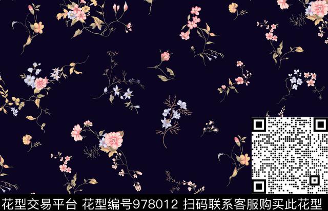 水彩花卉小碎花女性化传统印花花型下载（图片编号: 978012） - 瓦栏（Walan）