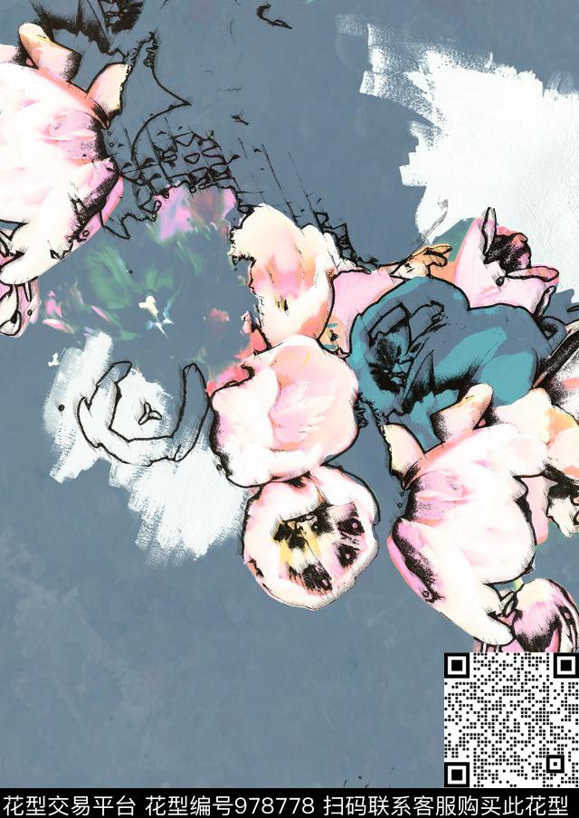 手绘花卉花卉复古传统印花花型下载（图片编号: 978778） - 瓦栏（Walan）