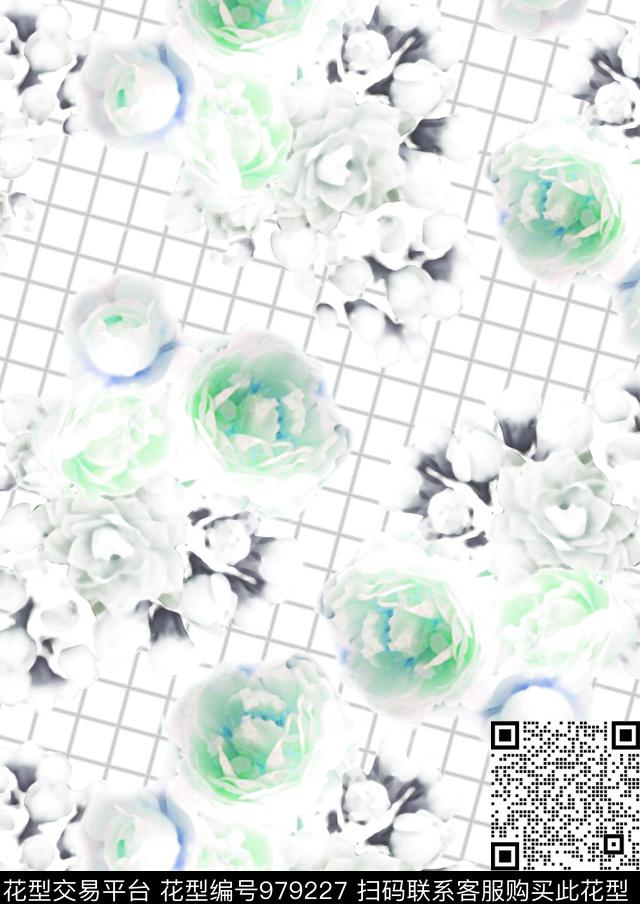 格子花卉潮牌传统印花花型下载（图片编号: 979227） - 瓦栏（Walan）