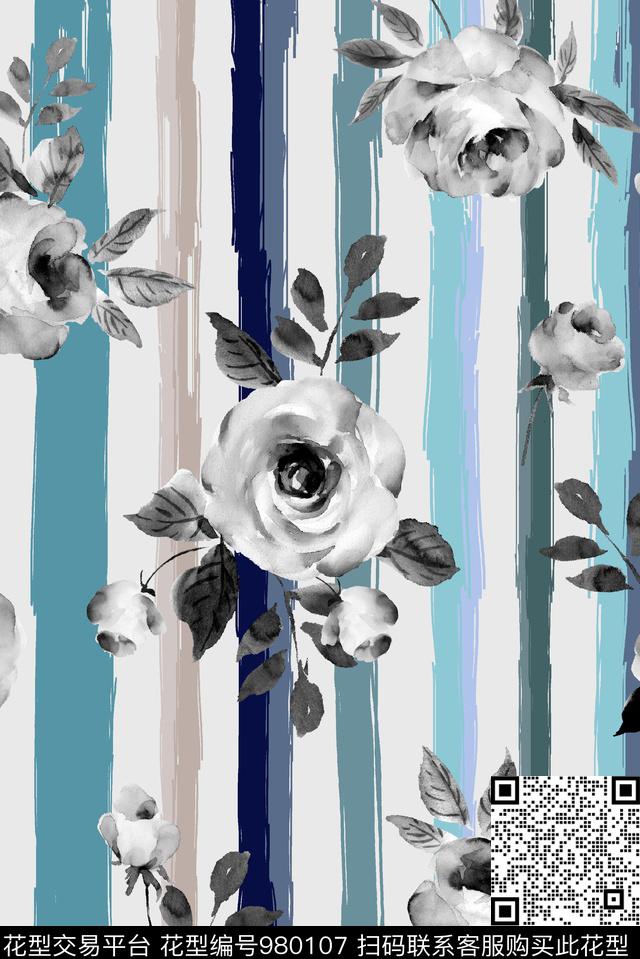 18-1.jpg - 980107 - 数码花型 条纹 手绘花卉 - 数码印花花型 － 女装花型设计 － 瓦栏