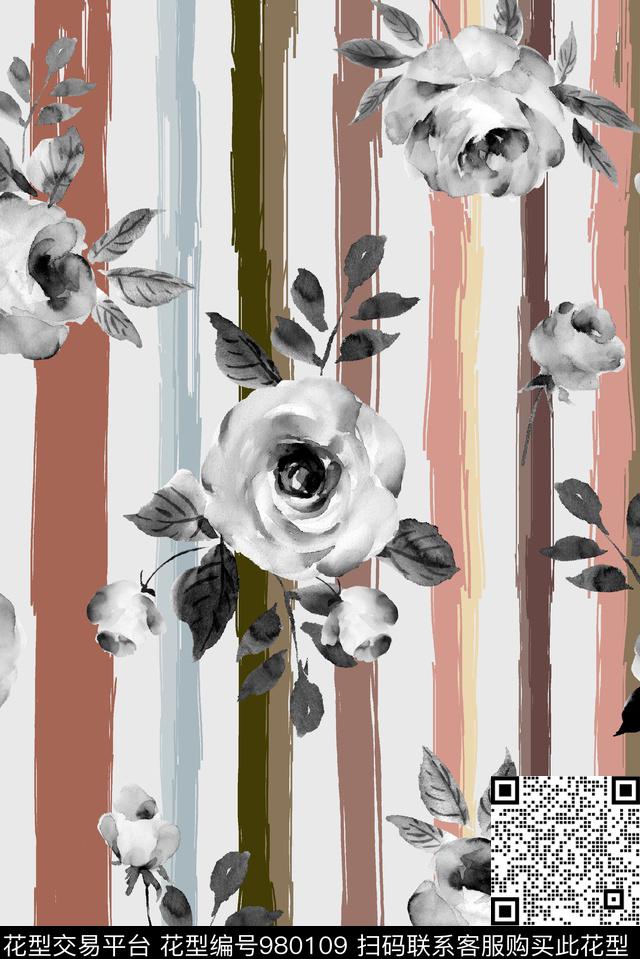 18-3.jpg - 980109 - 数码花型 条纹 手绘花卉 - 数码印花花型 － 女装花型设计 － 瓦栏