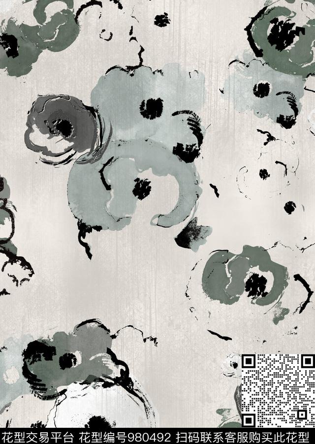小碎花手绘花卉水墨风传统印花花型下载（图片编号: 980492） - 瓦栏（Walan）