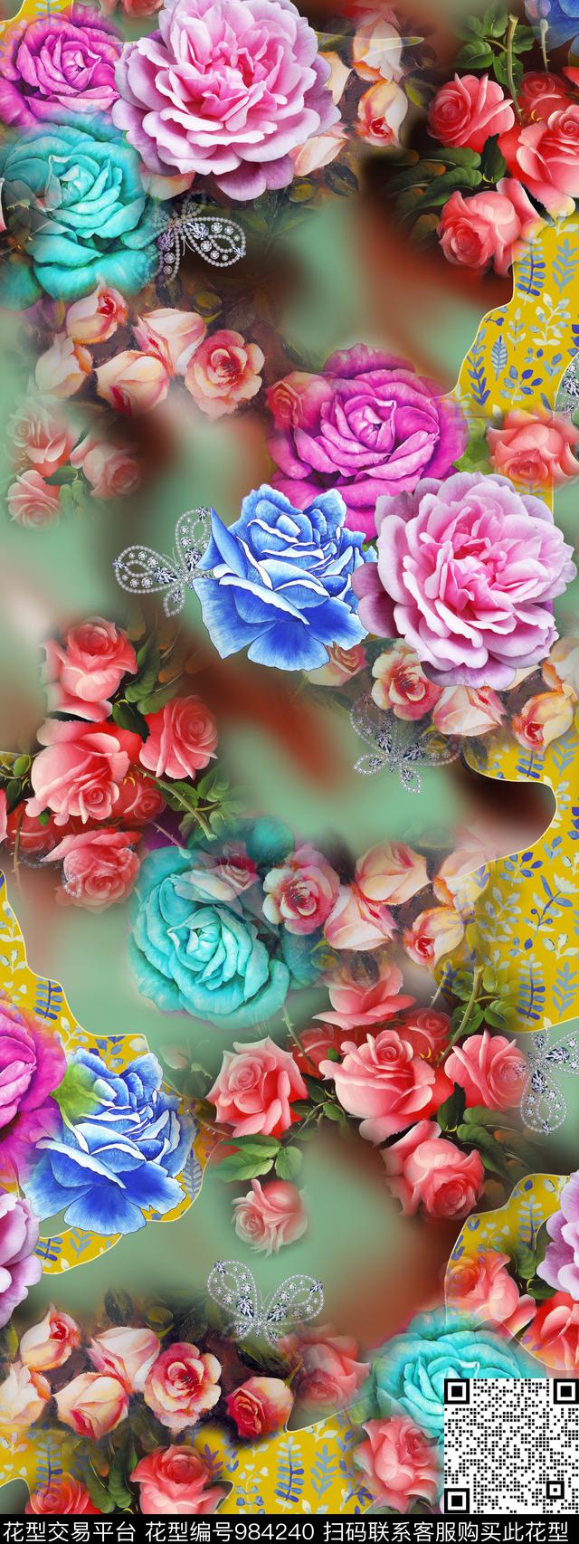 FJX011105.jpg - 984240 - 数码花型 欧式定位花 抽象 - 数码印花花型 － 女装花型设计 － 瓦栏