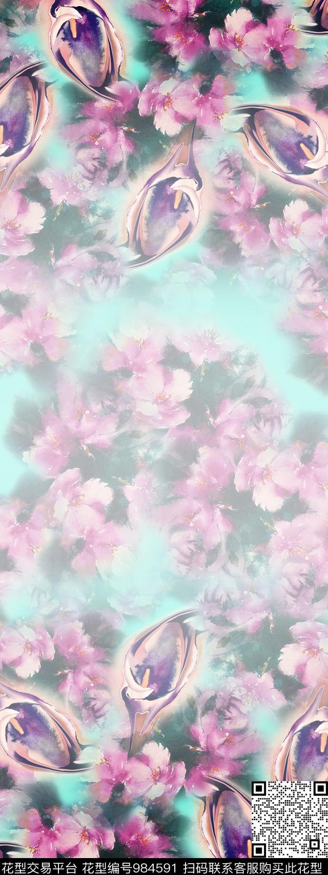 FJX011206.jpg - 984591 - 艺术 植物 手绘花卉 - 数码印花花型 － 床品花型设计 － 瓦栏