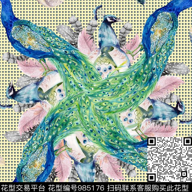 鸡毛.jpg - 985176 - 羽毛 孔雀 手绘花卉 - 数码印花花型 － 女装花型设计 － 瓦栏