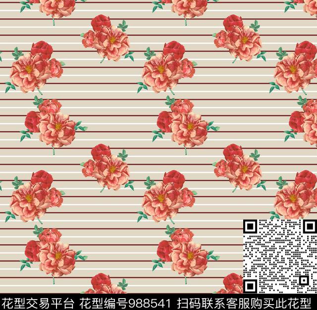 201712221526.jpg - 988541 - 数码花型 条纹 玫瑰花 - 数码印花花型 － 女装花型设计 － 瓦栏