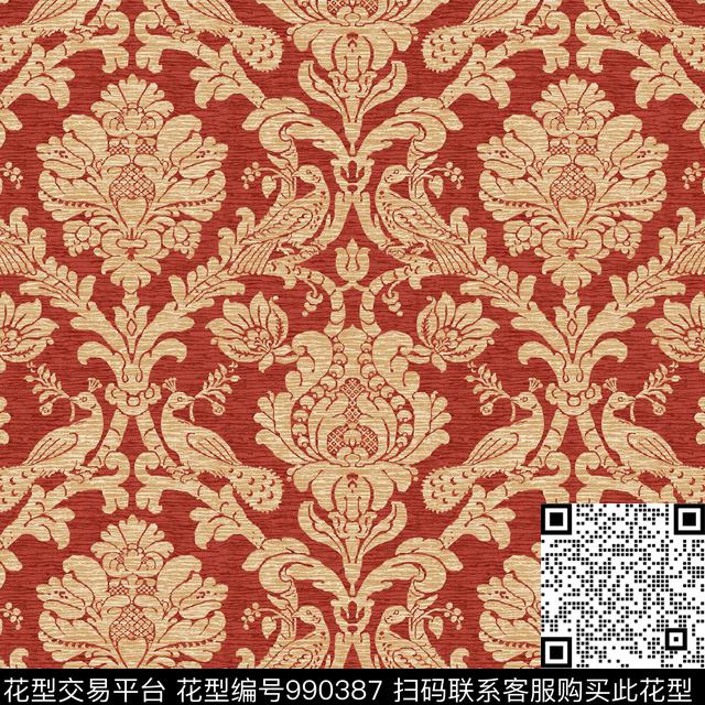 17wl12002-1.jpg - 990387 - 古典花纹 窗帘 沙发布 - 传统印花花型 － 沙发布花型设计 － 瓦栏