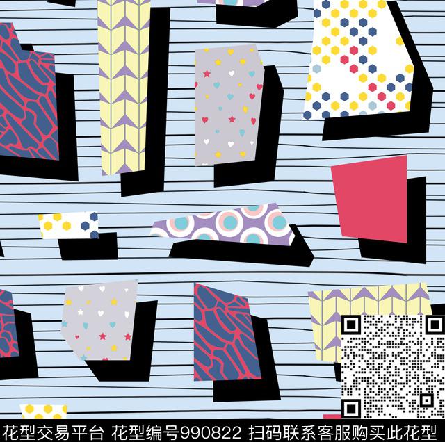 线条填充投影传统印花花型下载（图片编号: 990822） - 瓦栏（Walan）