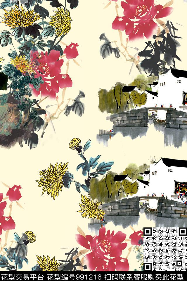 50.jpg - 991216 - 民族风 手绘花卉 风景景观 - 数码印花花型 － 女装花型设计 － 瓦栏