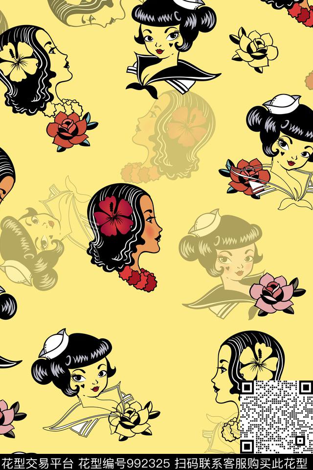 小美人.jpg - 992325 - 人物 花卉 卡通人物 - 数码印花花型 － 女装花型设计 － 瓦栏