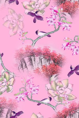 花鸟印花花型图片