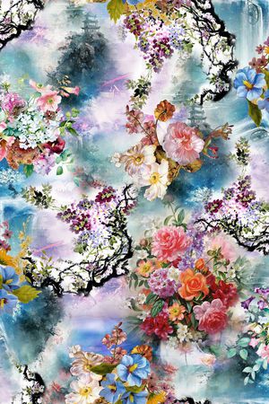 手绘花卉印花花型图片