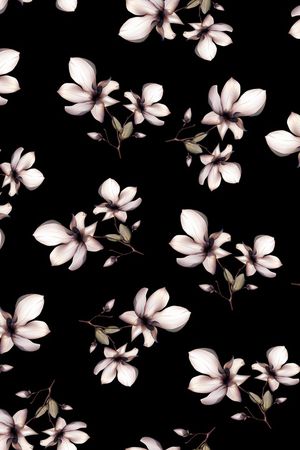 黑底花卉印花花型图片
