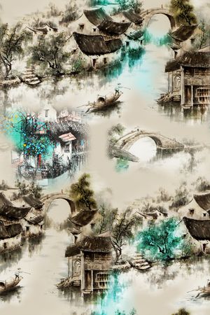 风景景观印花花型图片
