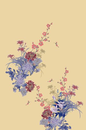 中国风定位花印花花型图片