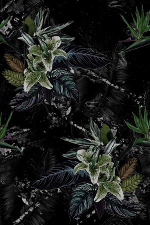 黑底花卉印花花型图片