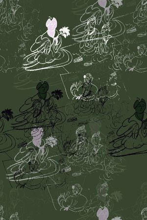 手绘线条笔触印花花型图片