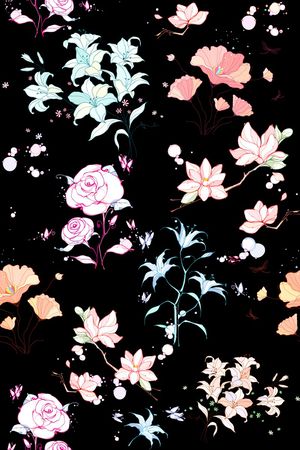 手绘花卉印花花型图片