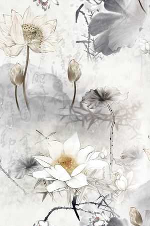 荷花印花花型图片