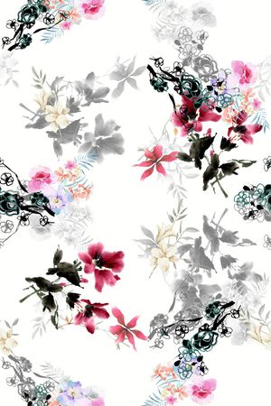 手绘花卉印花花型图片