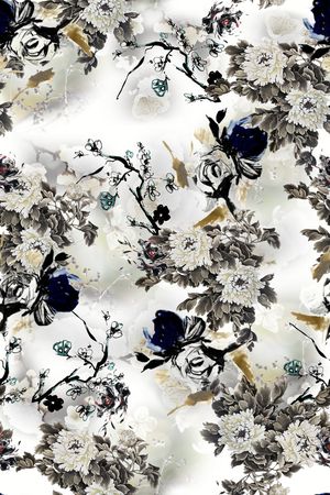 水墨风印花花型图片