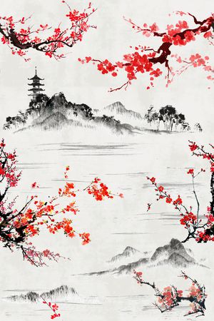 水墨风印花花型图片
