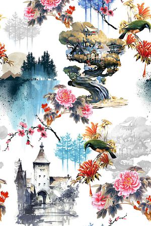 绿植树叶印花花型图片