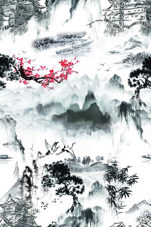 水墨风印花花型图片
