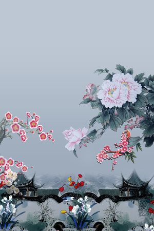 中国风定位花印花花型图片