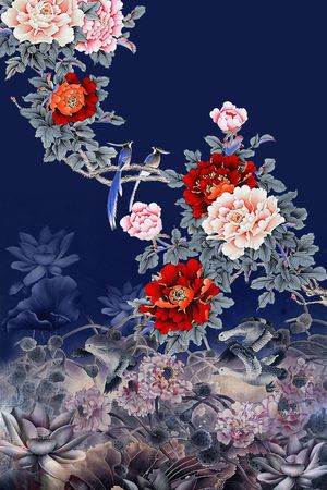 中国风定位花印花花型图片