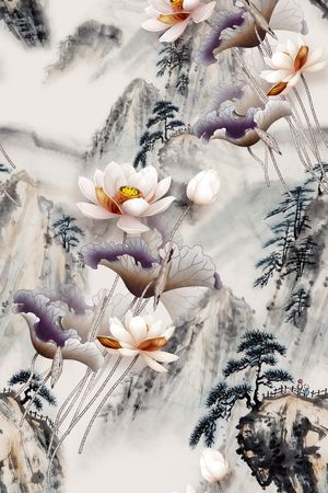 荷花印花花型图片