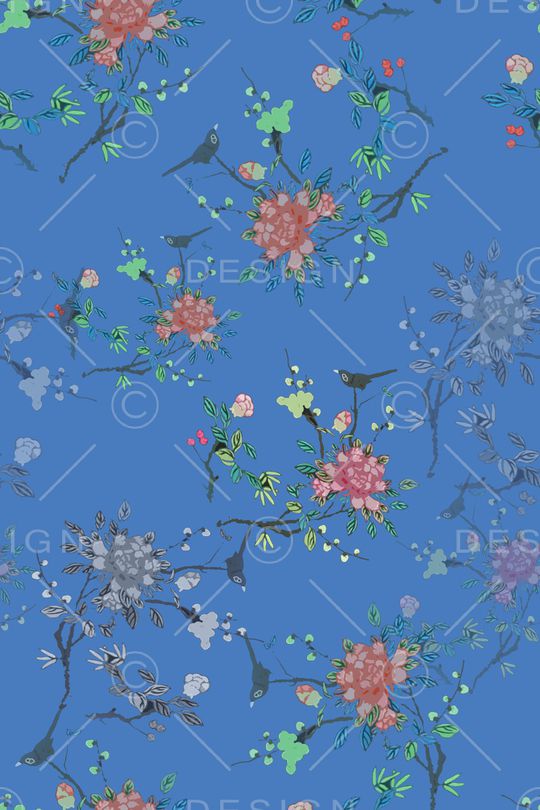 鸟昆虫图案印花花型图片