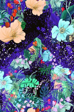 手绘花卉印花花型图片