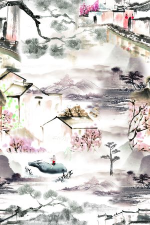 水墨风印花花型图片