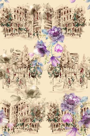 风景景观印花花型图片